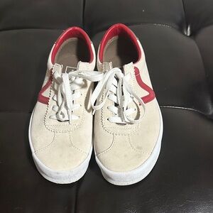 Vans Beige Suede Sneakers with Red Trim